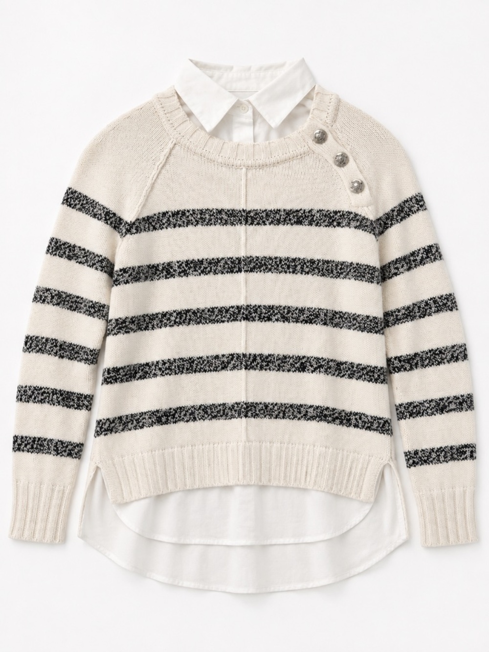 Lauren Ralph Lauren sweater collar silver buttons cotton S old money work preppy